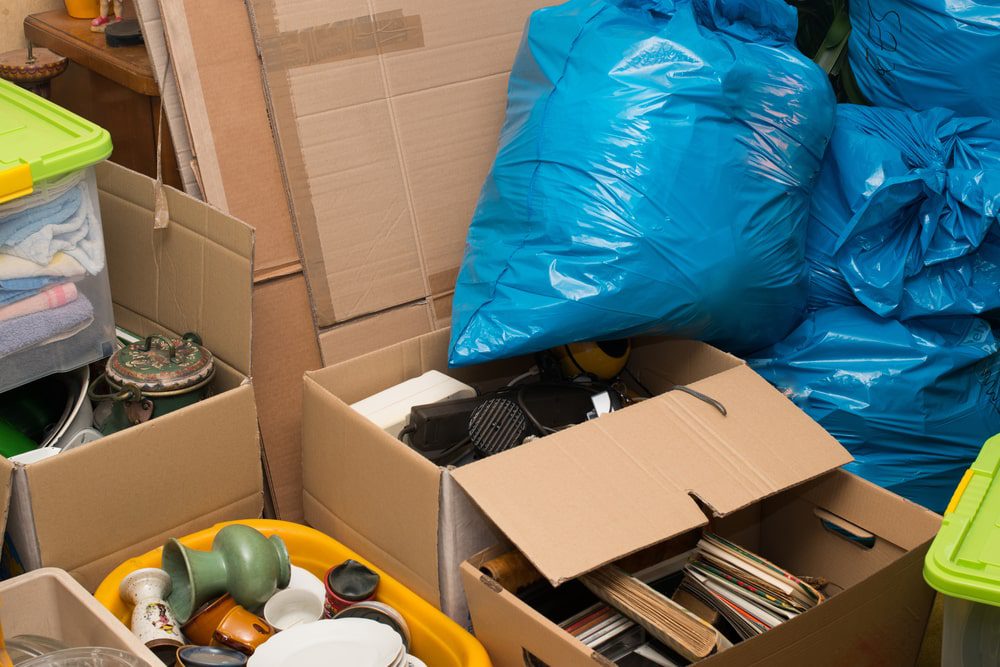 Boxes and bags in need of hoarder clean out services