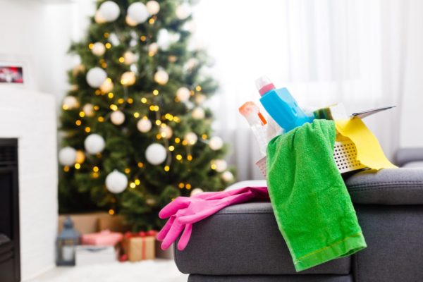 Cleaning supplies during holiday cleaning